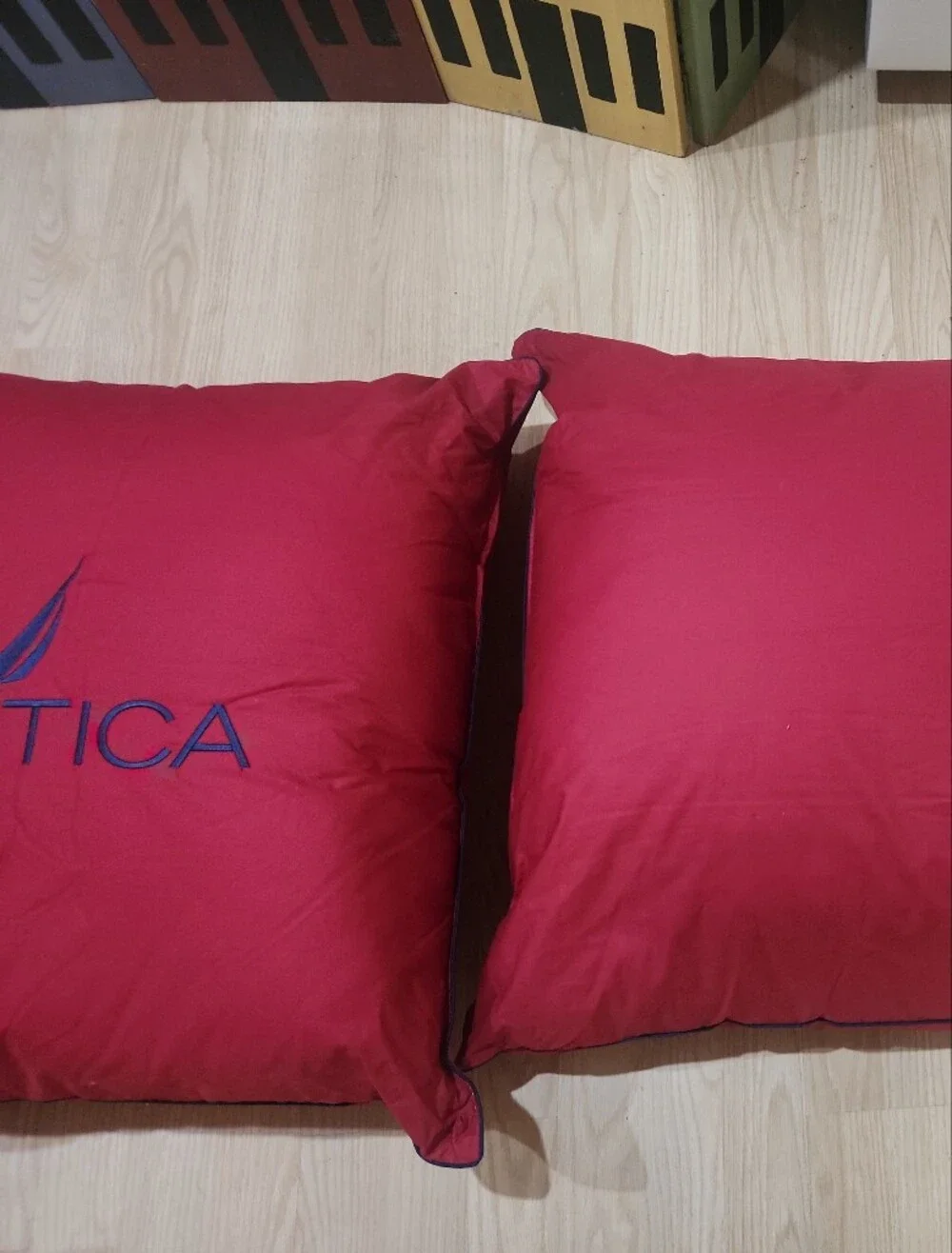 Nautica Red Square Floor Cushion with Navy Logo23x23